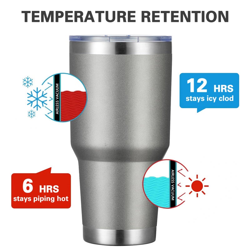 MEWAY 30oz Insulated Tumbler With Lids and Straws,Stainless Steel Double Vacuum Coffee Tumbler Cup, Brush, Durable Powder Coated Coffee Cup for Cold & Hot Drinks, Office, Travel(Cold Grey,4 PACK) - Image 2
